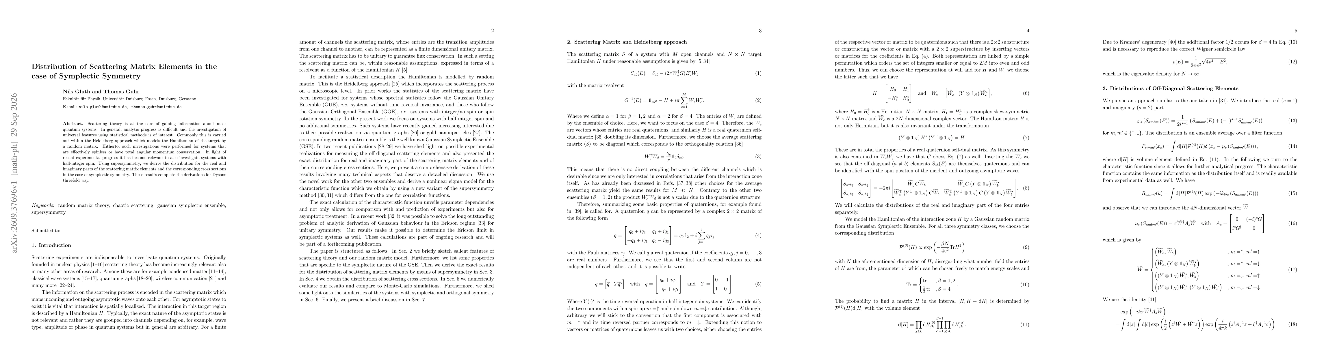 Thumbnail for Distribution of Scattering Matrix Elements in the case of Symplectic Symmetry