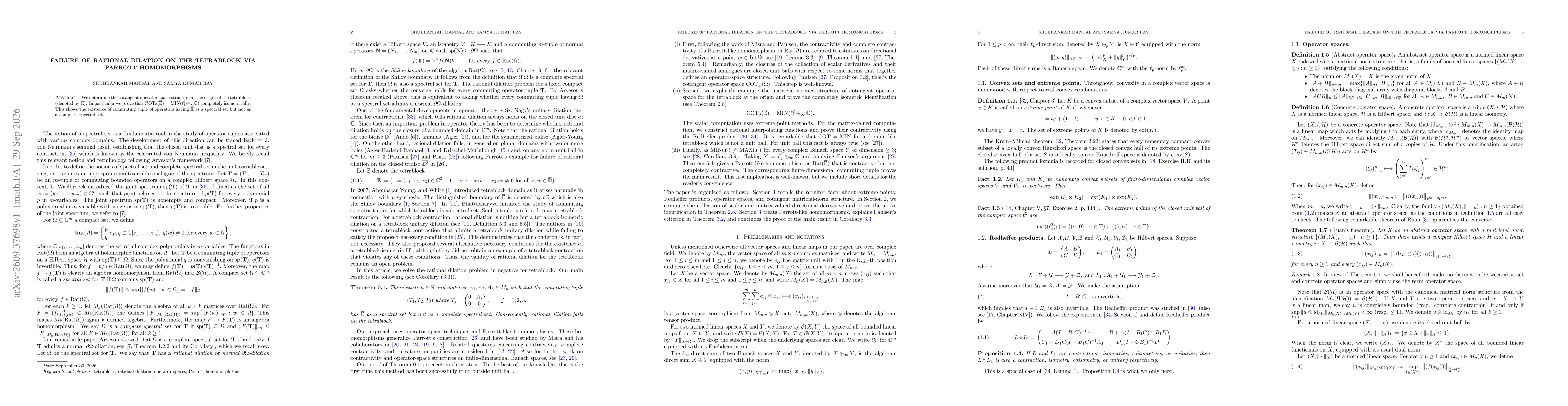 Thumbnail for Failure of Rational Dilation on the Tetrablock via Parrott Homomorphisms