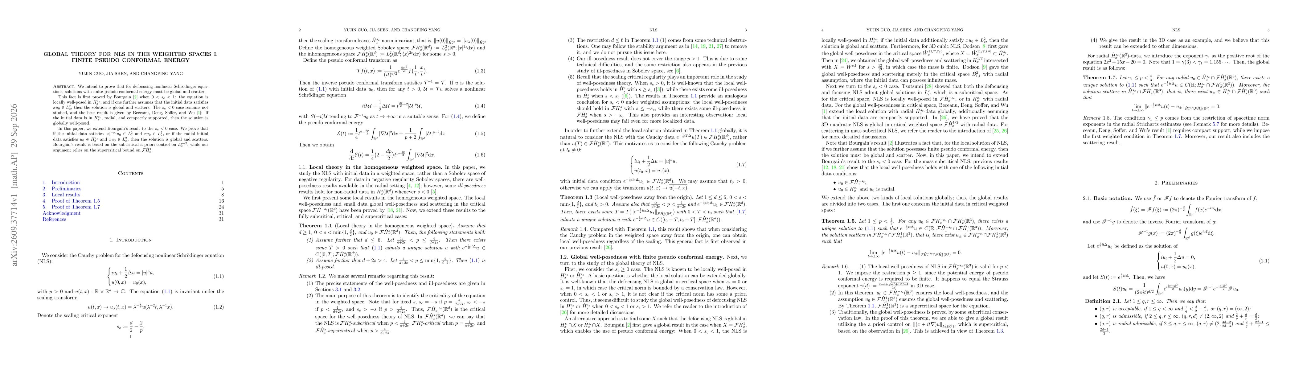 Thumbnail for Global theory for NLS in the weighted spaces I: finite pseudo conformal energy