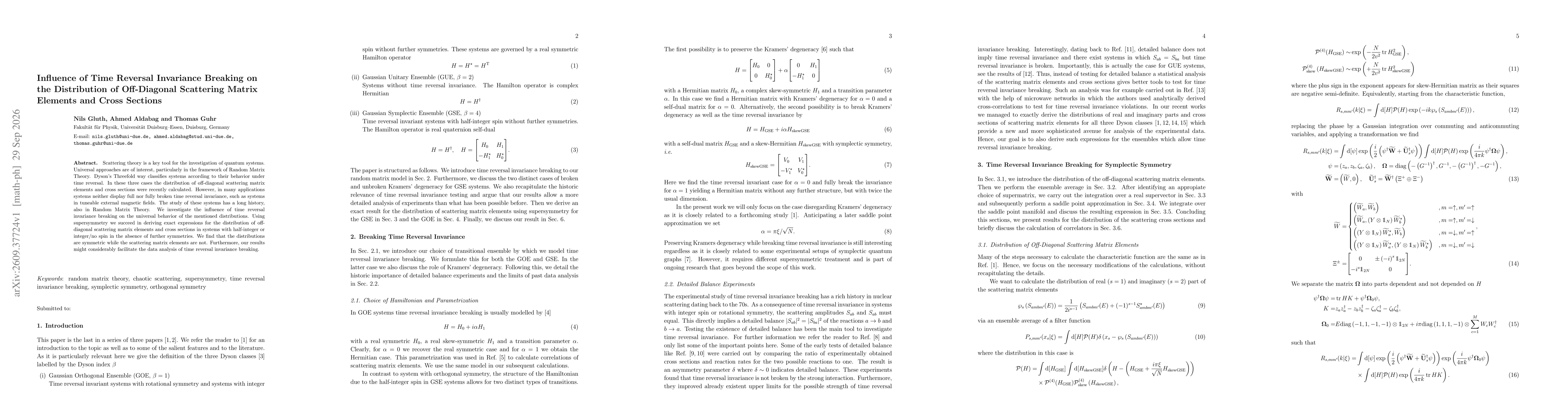Thumbnail for Influence of Time Reversal Invariance Breaking on the Distribution of Off-Diagonal Scattering Matrix Elements and Cross Sections