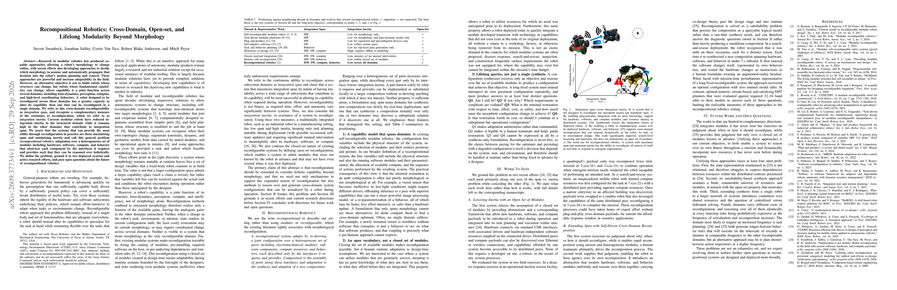 Thumbnail for Recompositional Robotics: Cross-Domain, Open-set, and Lifelong Modularity Beyond Morphology