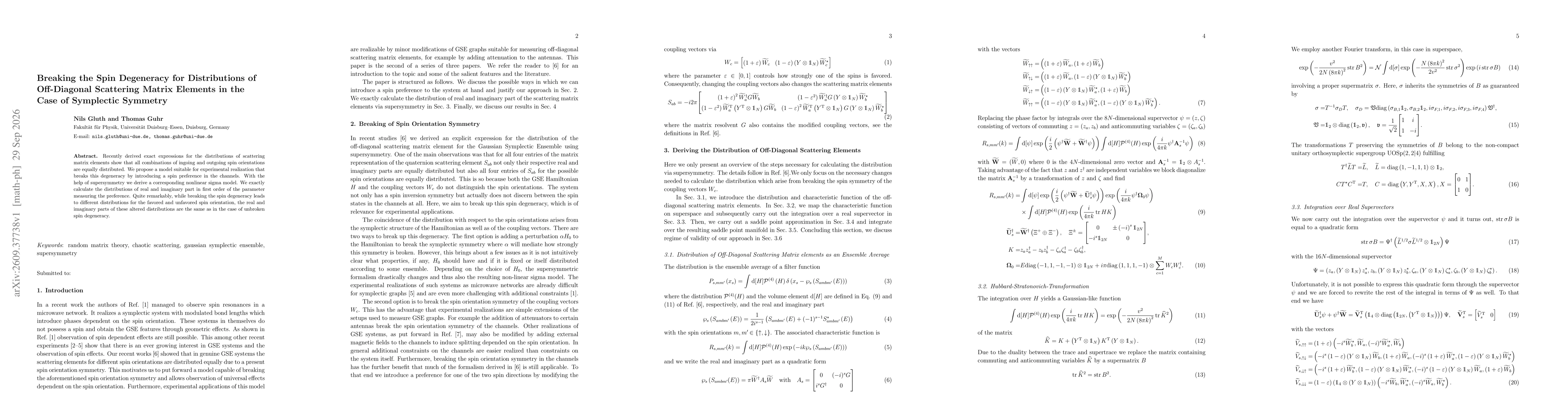 Thumbnail for Breaking the Spin Degeneracy for Distributions of Off-Diagonal Scattering Matrix Elements in the Case of Symplectic Symmetry