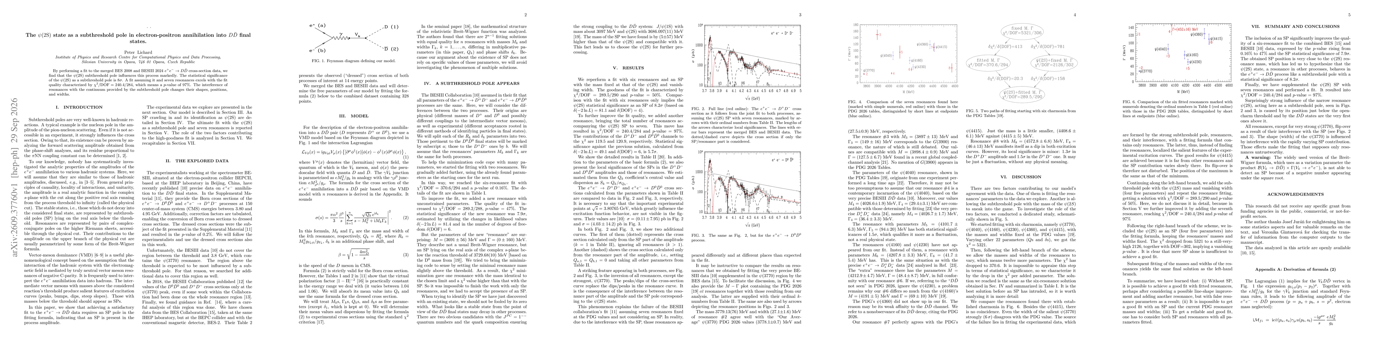 Thumbnail for The $ψ$(2S) state as a subthreshold pole in electron positron annihilation into $D\bar D$ final states
