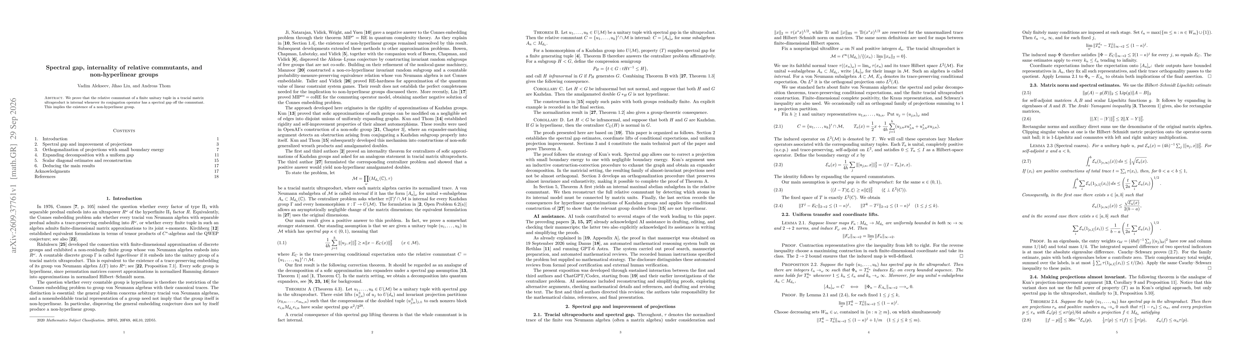 Thumbnail for Spectral gap, internality of relative commutants, and non-hyperlinear groups