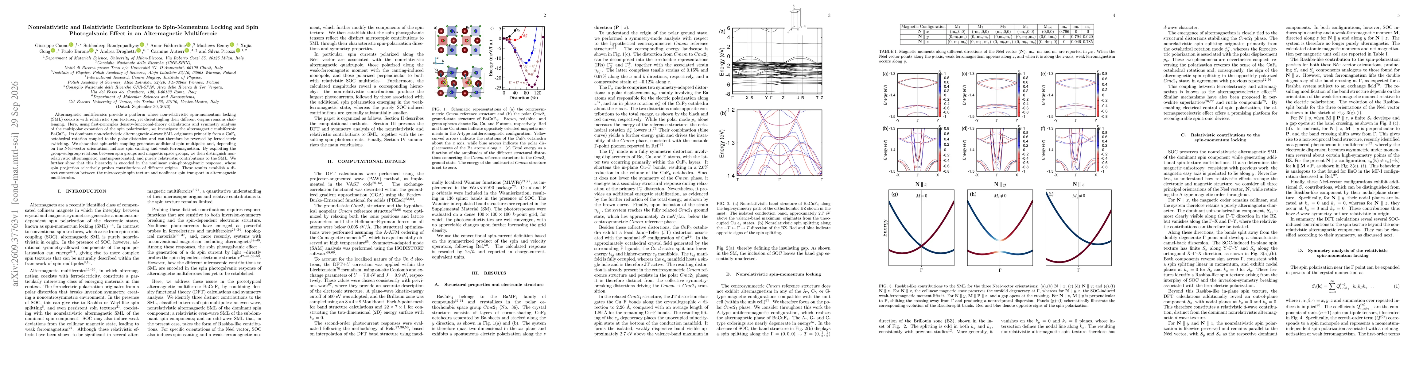 Thumbnail for Nonrelativistic and Relativistic Contributions to Spin-Momentum Locking and Spin Photogalvanic Effect in an Altermagnetic Multiferroic