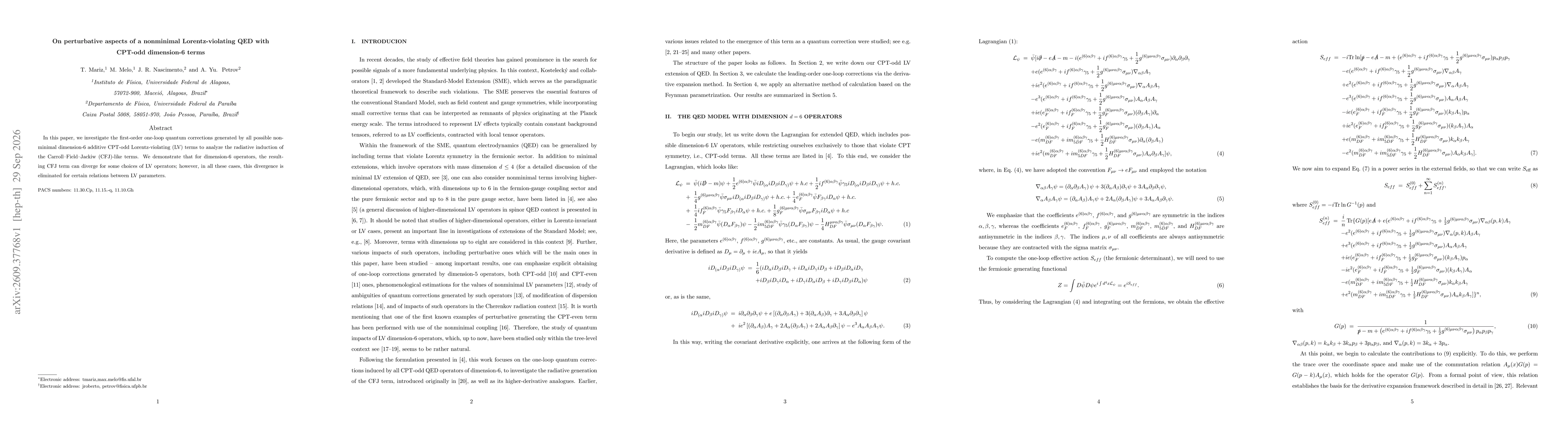 Thumbnail for On perturbative aspects of a nonminimal Lorentz-violating QED with CPT-odd dimension-6 terms