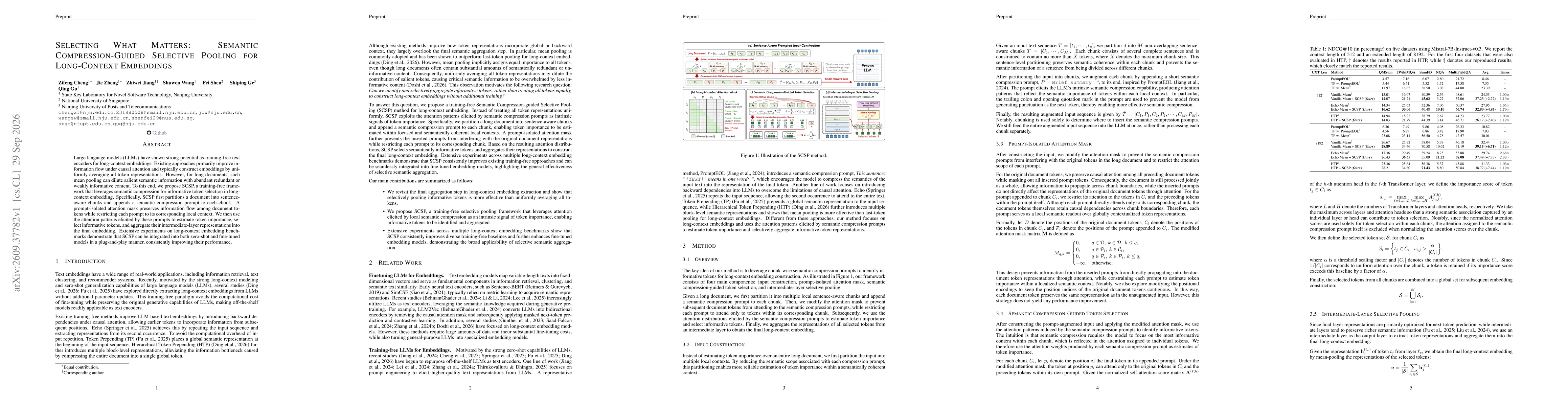 Thumbnail for Selecting What Matters: Semantic Compression-Guided Selective Pooling for Long-Context Embeddings