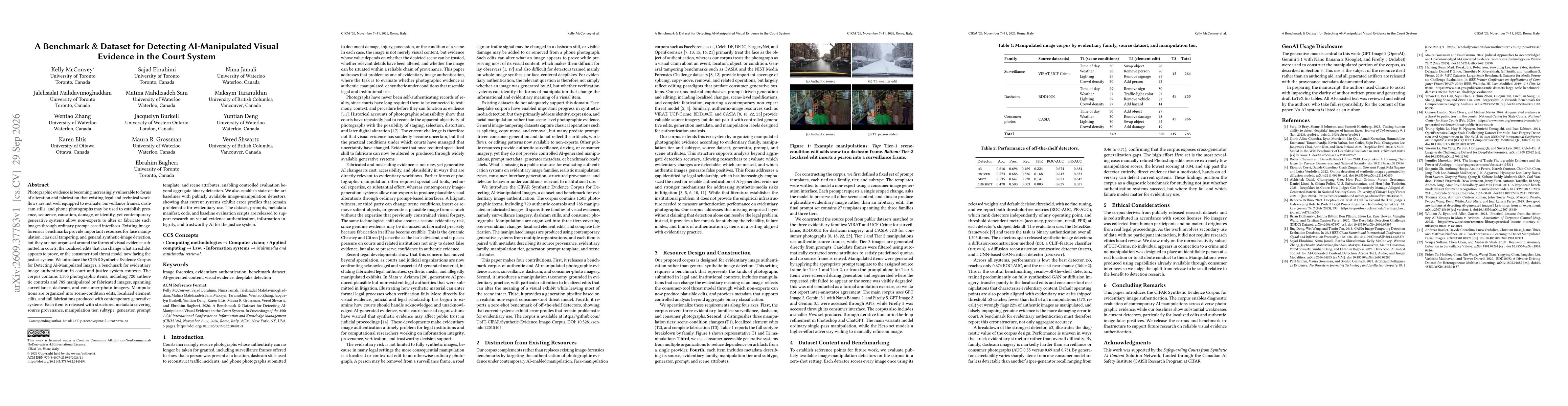 Thumbnail for A Benchmark & Dataset for Detecting AI-Manipulated Visual Evidence in the Court System