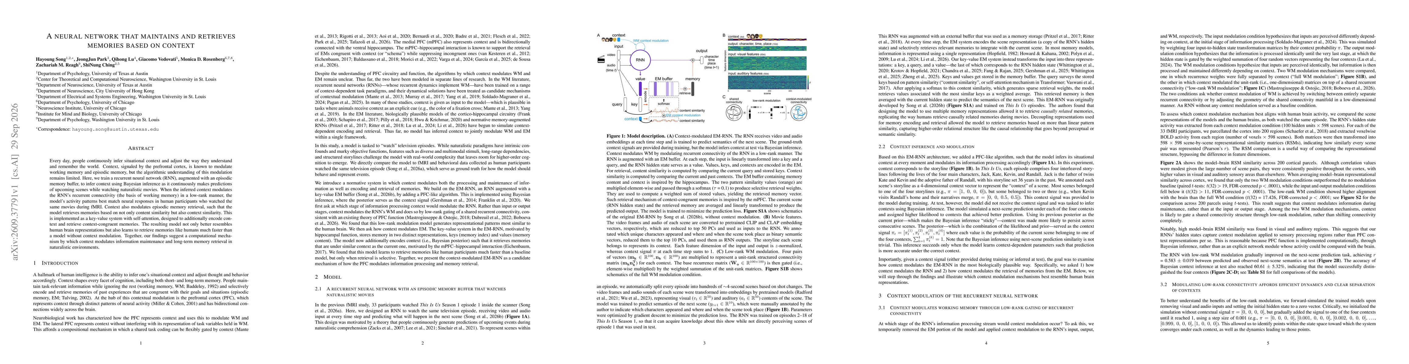 Thumbnail for A neural network that maintains and retrieves memories based on context