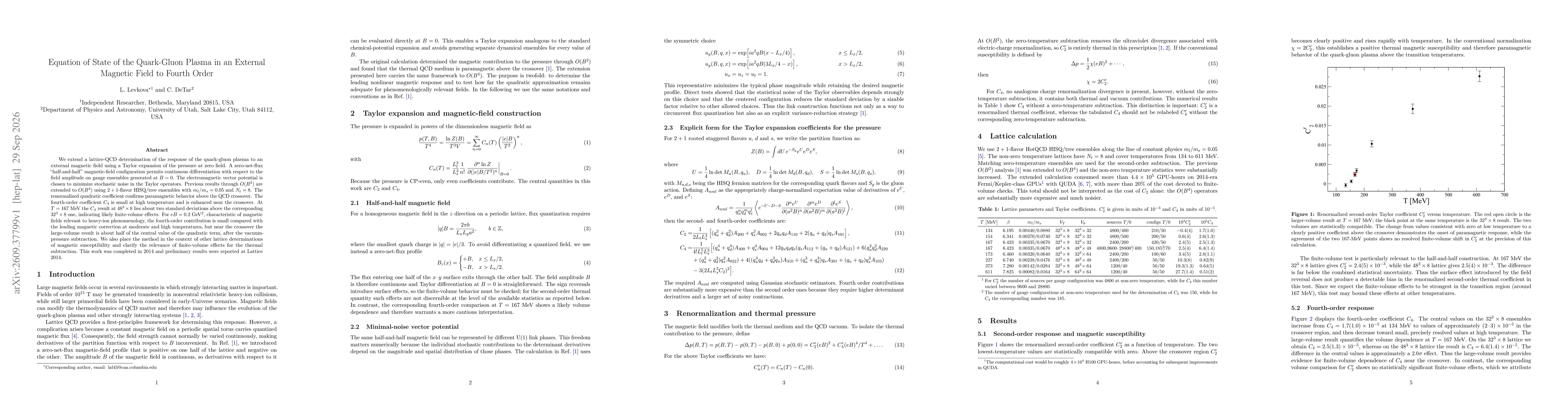 Thumbnail for Equation of State of the Quark-Gluon Plasma in an External Magnetic Field to Fourth Order