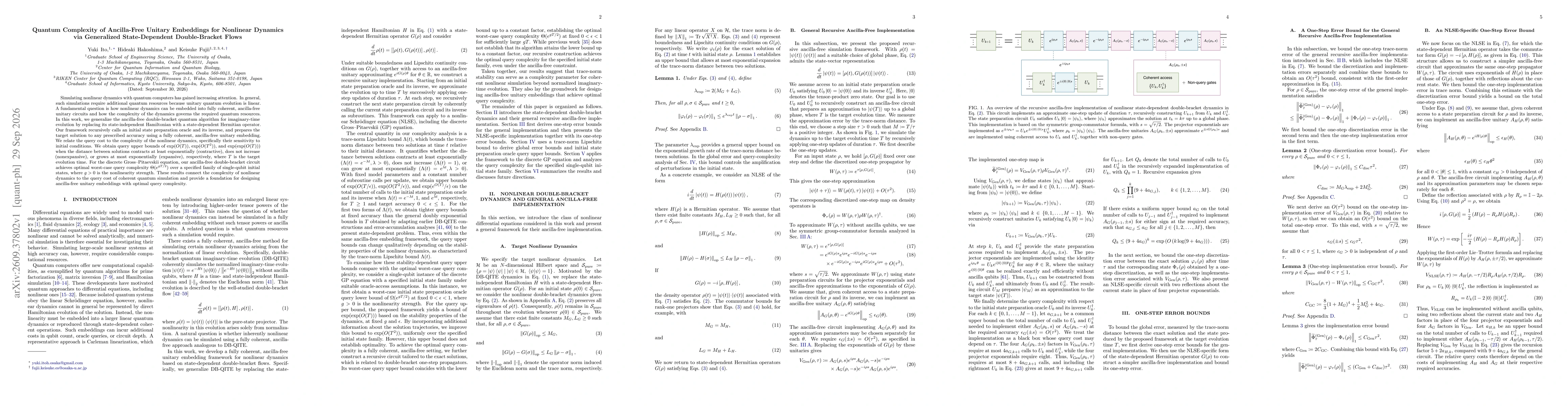 Thumbnail for Quantum Complexity of Ancilla-Free Unitary Embeddings for Nonlinear Dynamics via Generalized State-Dependent Double-Bracket Flows