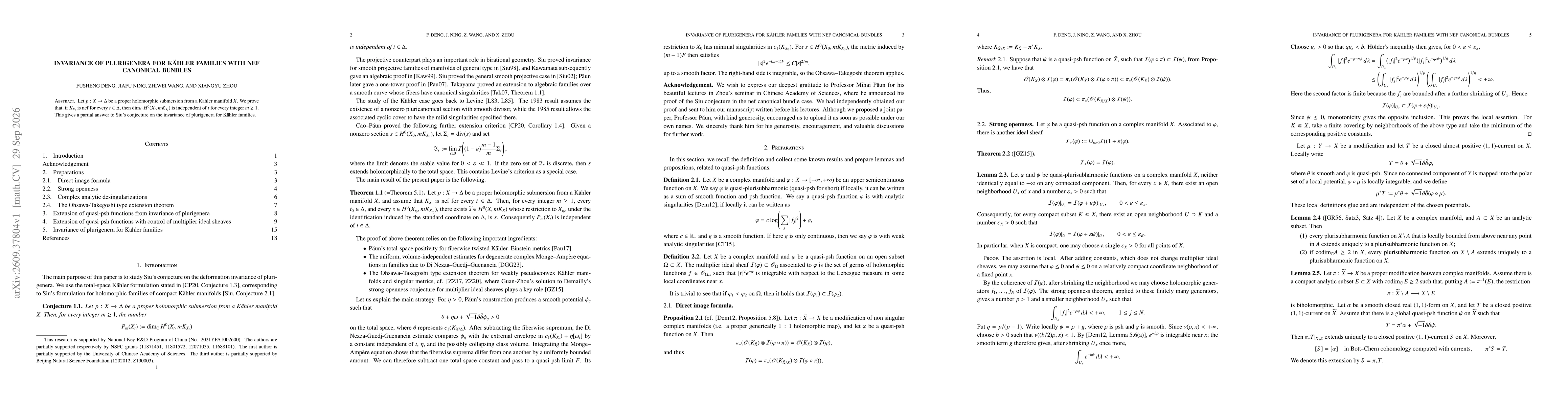 Thumbnail for Invariance of plurigenera for Kähler families with nef canonical bundles