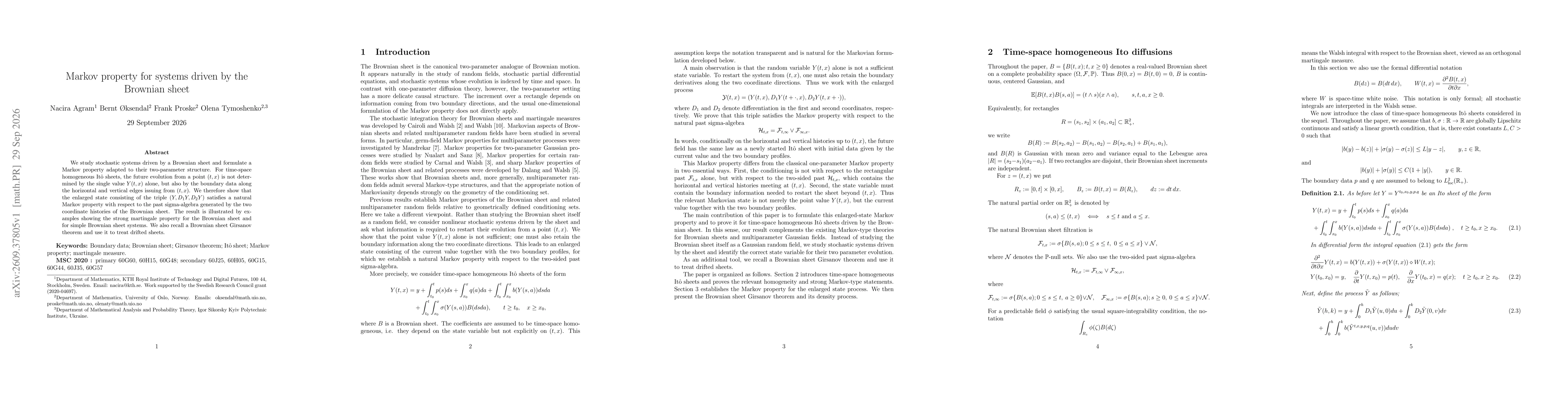 Thumbnail for Markov property for systems driven by the Brownian sheet