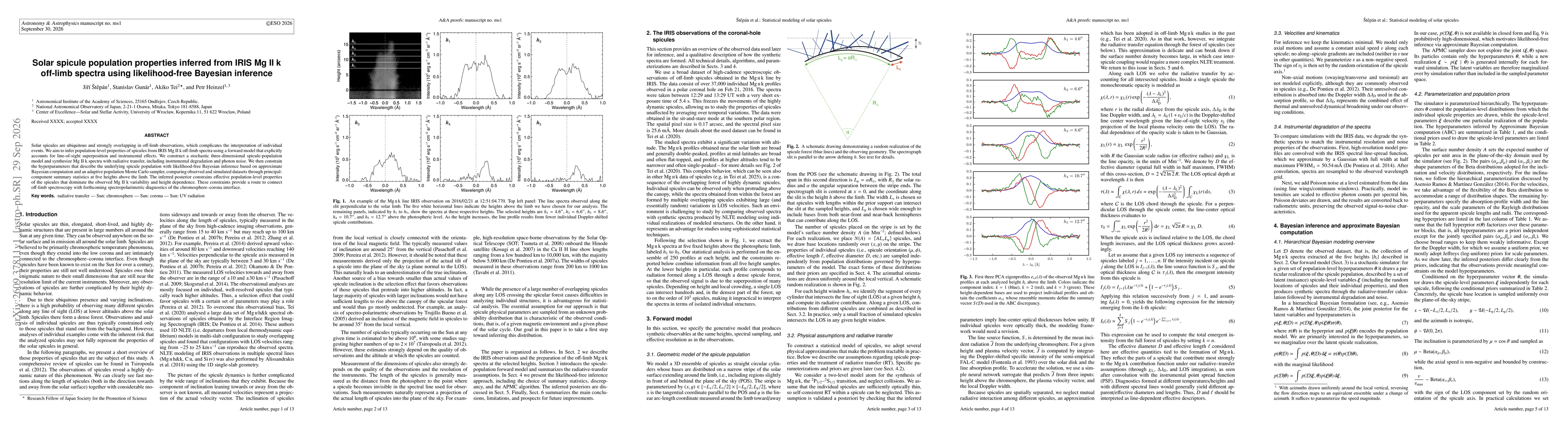 Thumbnail for Solar spicule population properties inferred from IRIS Mg II k off-limb spectra using likelihood-free Bayesian inference