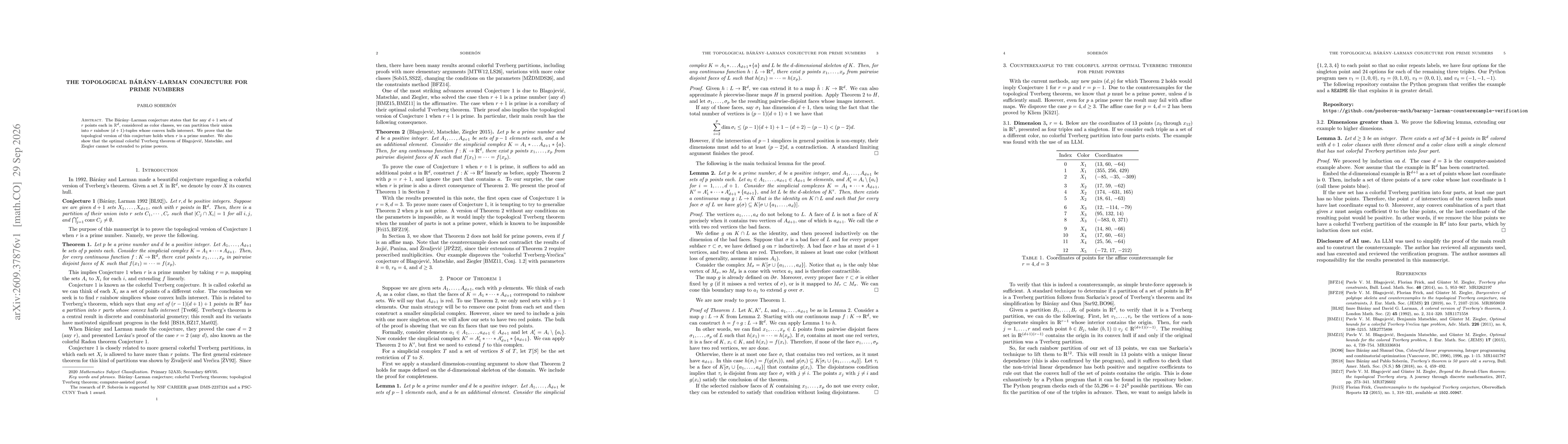 Thumbnail for The topological Bárány-Larman conjecture for prime numbers