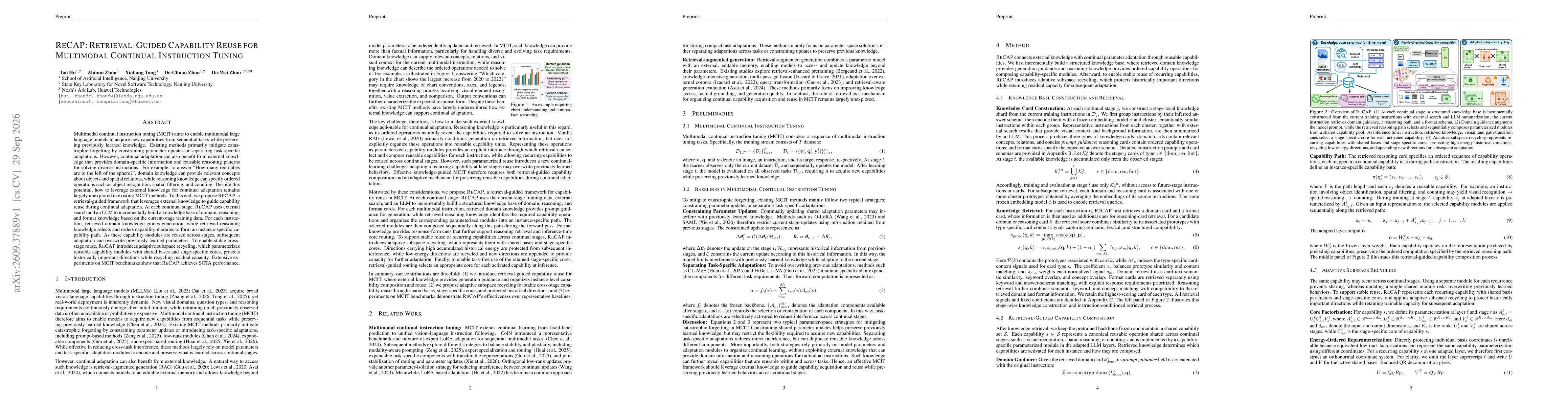 Thumbnail for ReCAP: Retrieval-Guided Capability Reuse for Multimodal Continual Instruction Tuning