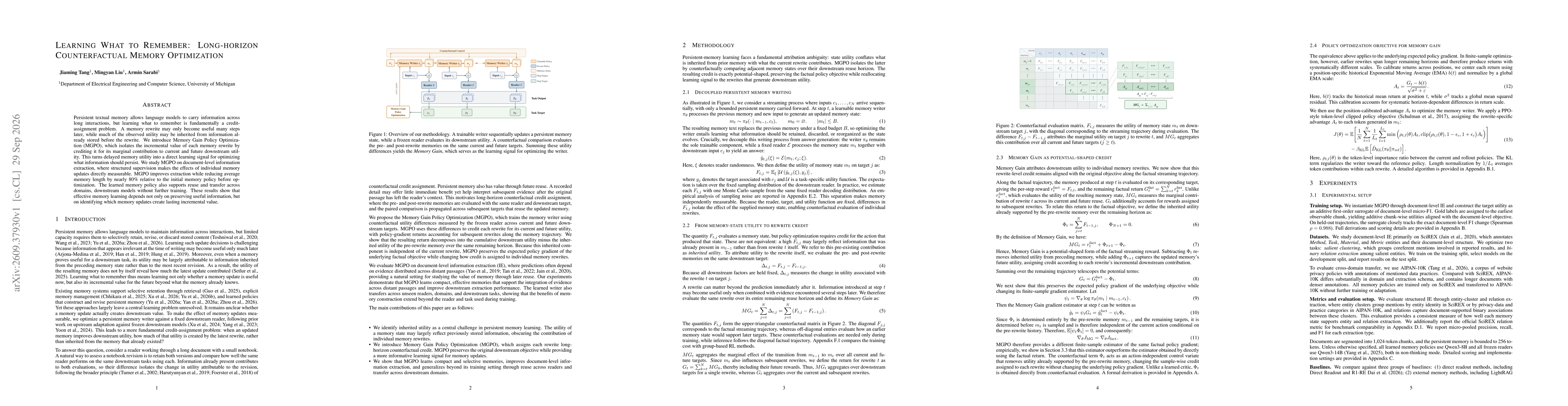 Thumbnail for Learning What to Remember: Long-horizon Counterfactual Memory Optimization