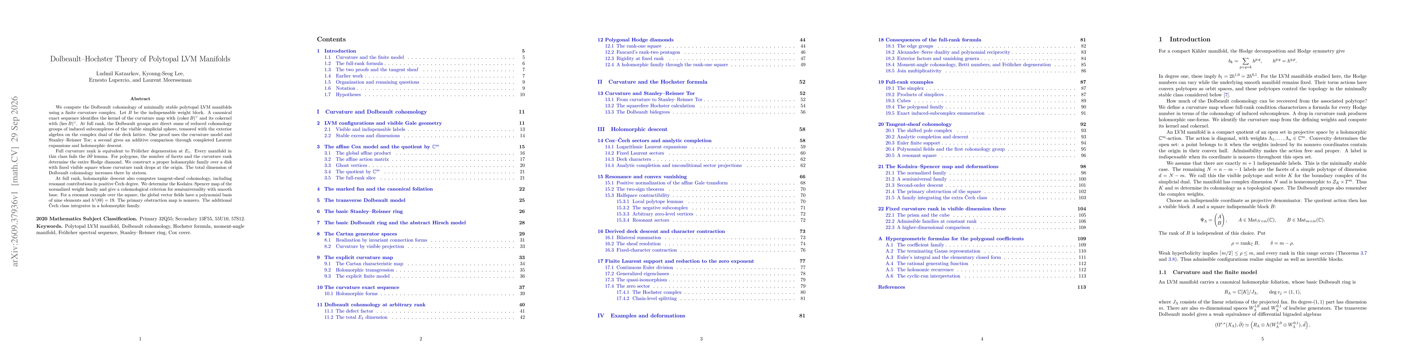 Thumbnail for Dolbeault-Hochster Theory of Polytopal LVM Manifolds