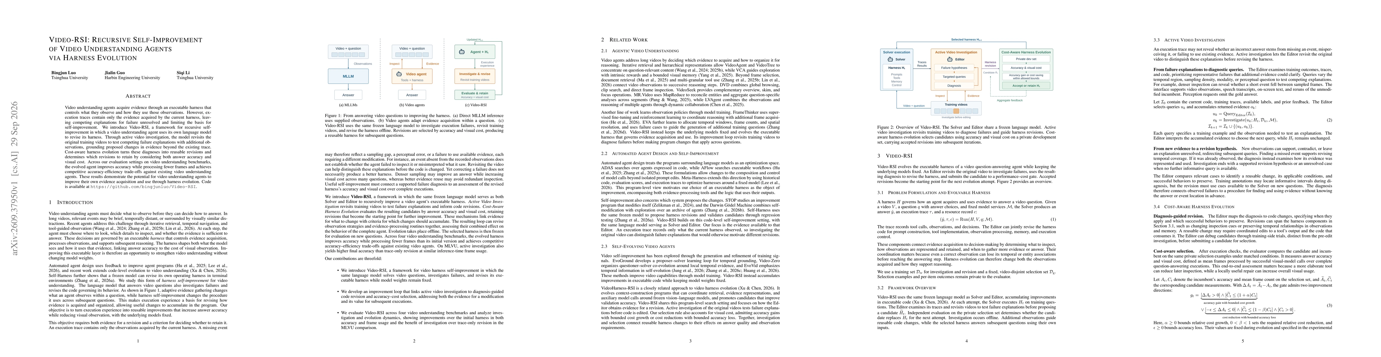 Thumbnail for Video-RSI: Recursive Self-Improvement of Video Understanding Agents via Harness Evolution