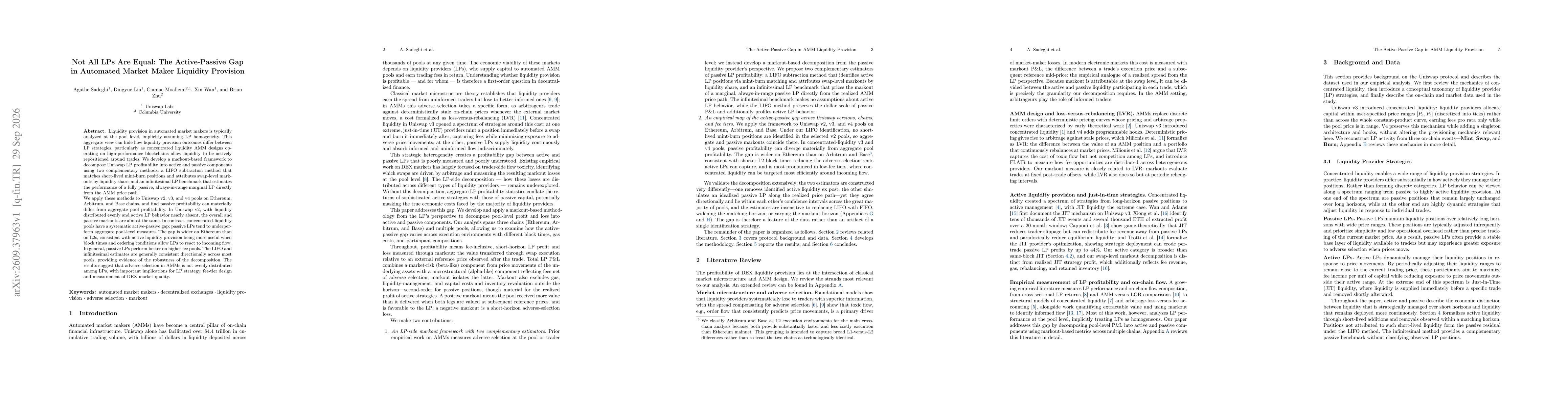 Thumbnail for Not All LPs Are Equal: The Active-Passive Gap in Automated Market Maker Liquidity Provision