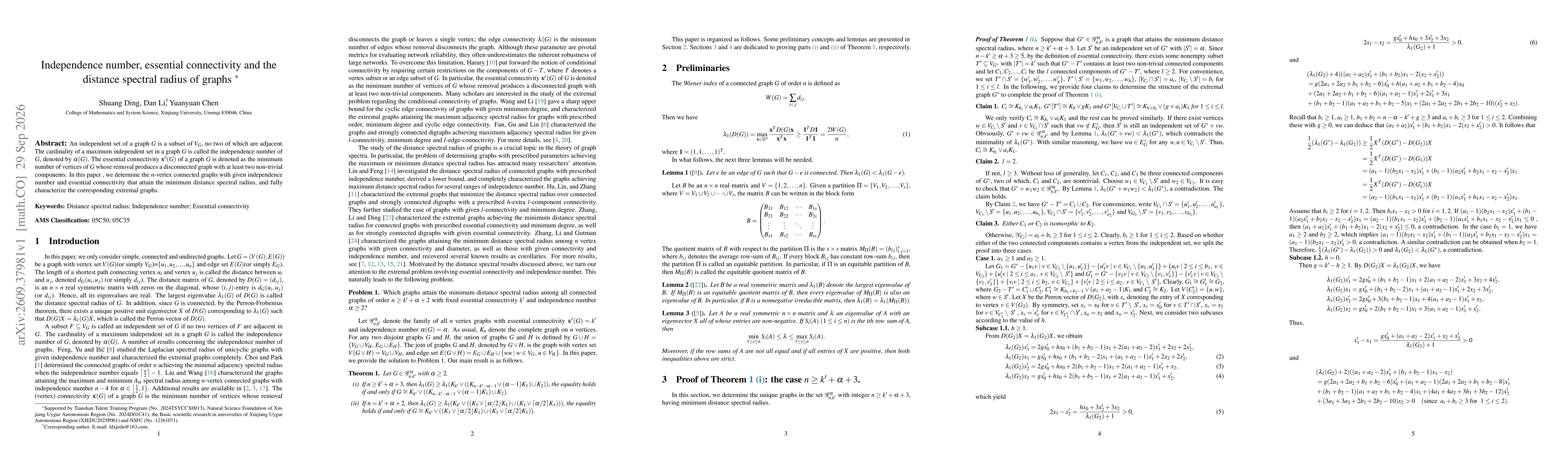 Thumbnail for Independence number, essential connectivity and the distance spectral radius of graphs