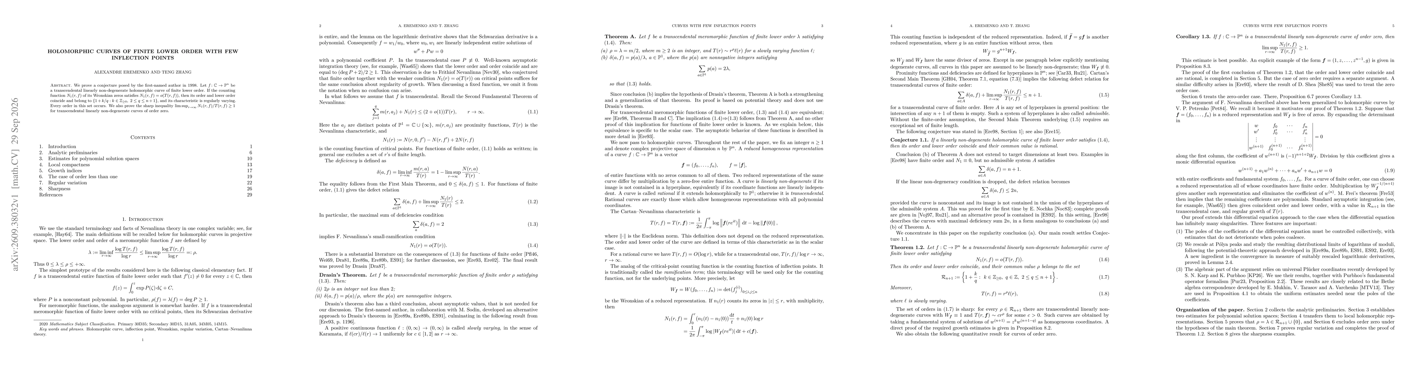 Thumbnail for Holomorphic curves of finite lower order with few inflection points