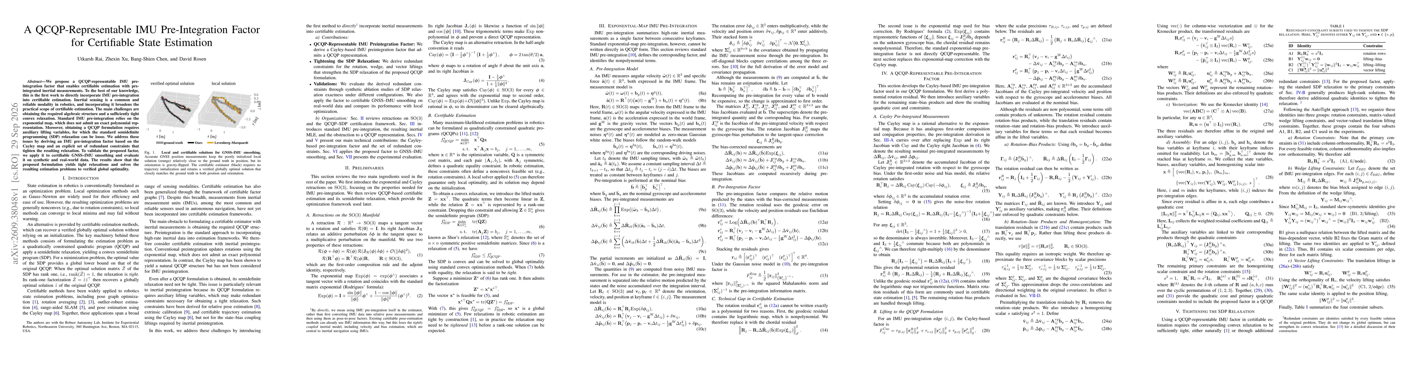 Thumbnail for A QCQP-Representable IMU Pre-Integration Factor for Certifiable State Estimation