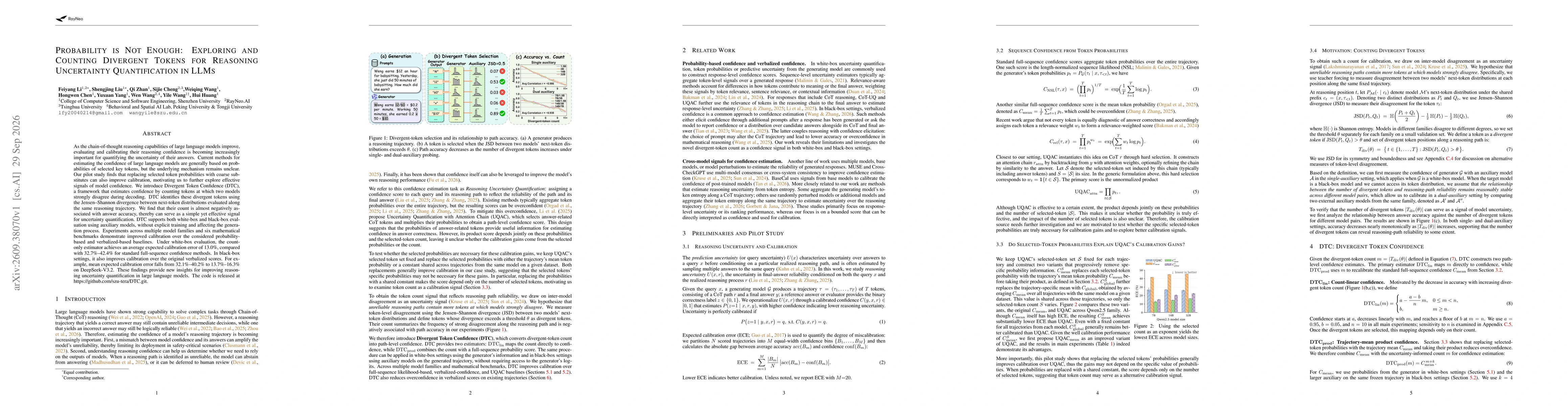 Thumbnail for Probability is Not Enough: Exploring and Counting Divergent Tokens for Reasoning Uncertainty Quantification in LLMs