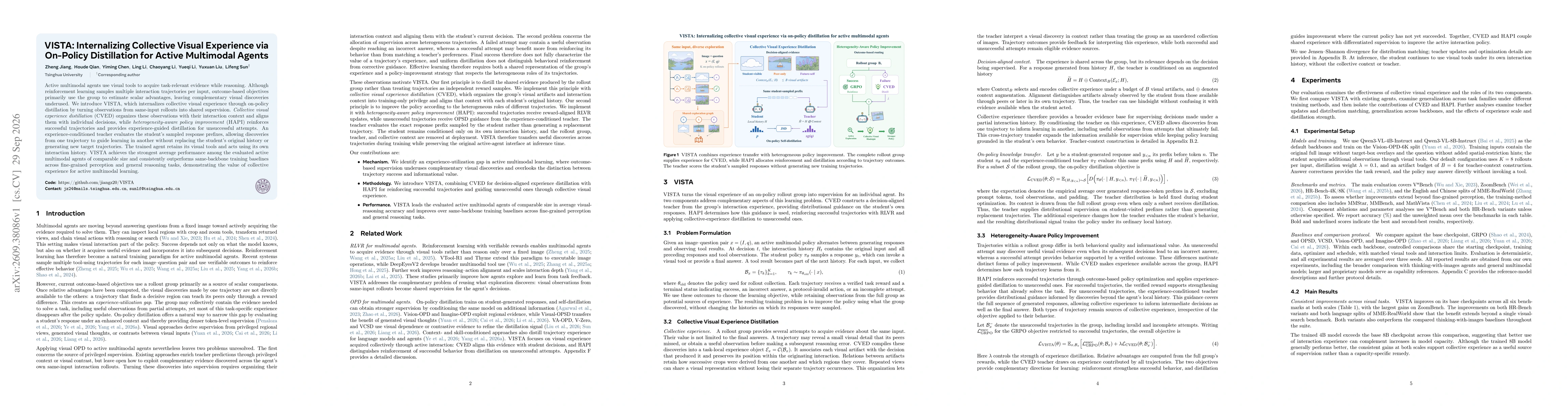 Thumbnail for VISTA: Internalizing Collective Visual Experience via On-Policy Distillation for Active Multimodal Agents
