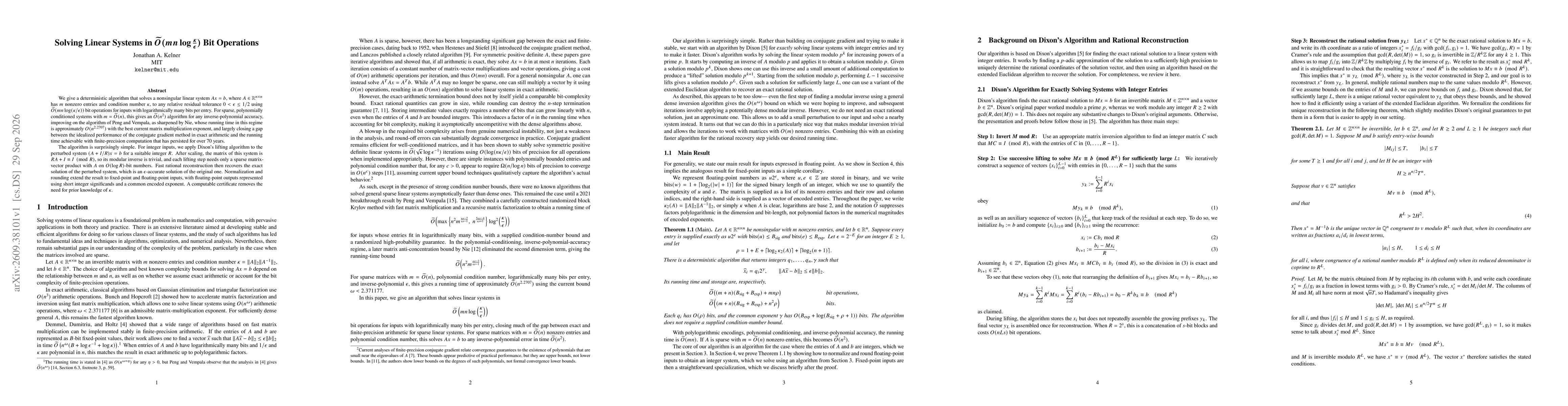 Thumbnail for Solving Linear Systems in $\widetilde{O}(mn \log \fracκε)$ Bit Operations