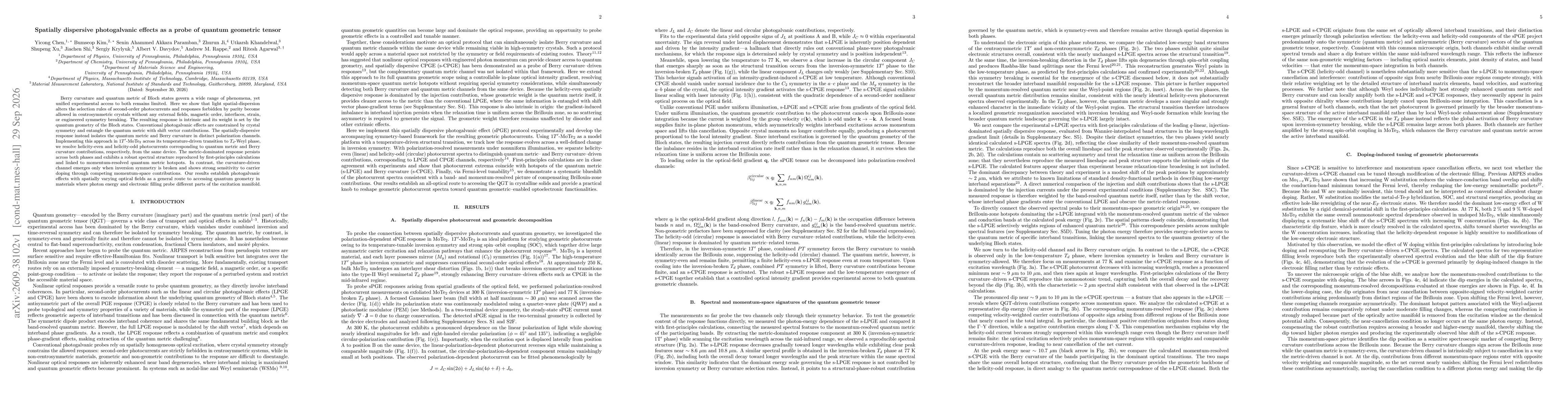 Thumbnail for Spatially dispersive photogalvanic effects as a probe of quantum geometric tensor