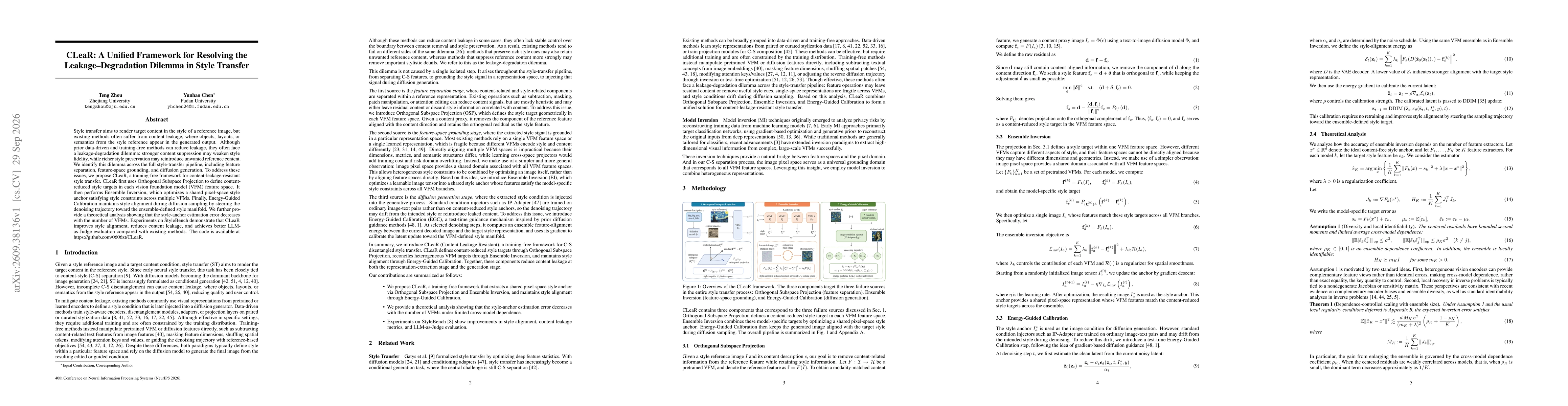 Thumbnail for CLeaR: A Unified Framework for Resolving the Leakage-Degradation Dilemma in Style Transfer