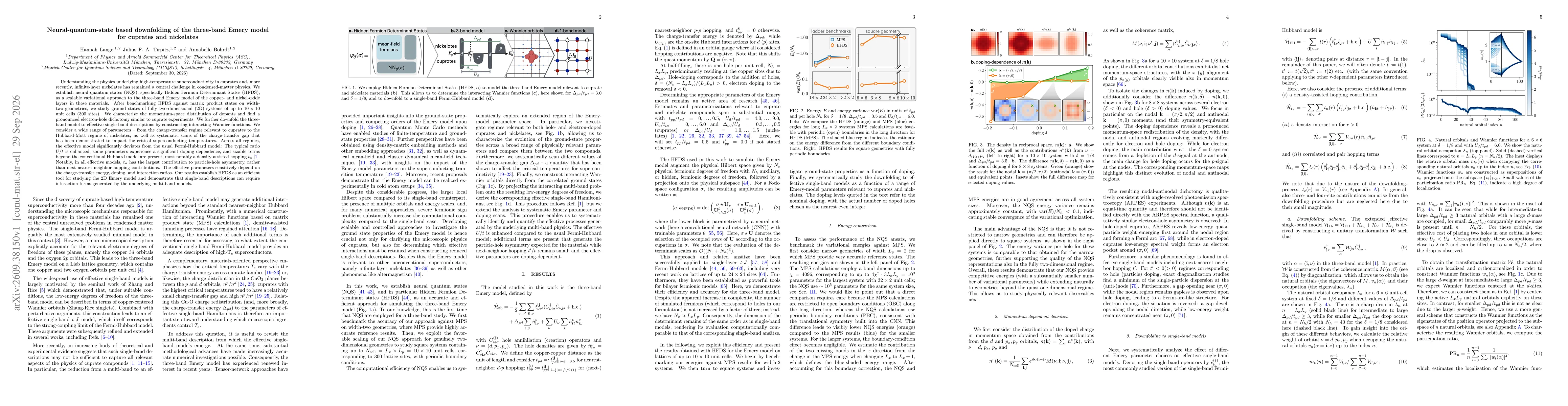 Thumbnail for Neural-quantum-state based downfolding of the three-band Emery model for cuprates and nickelates