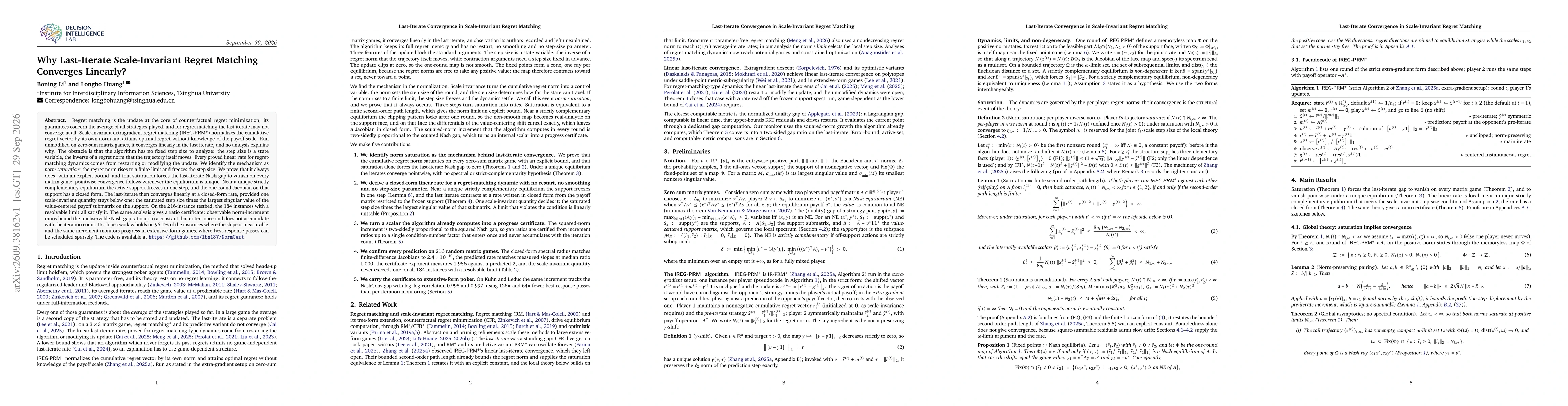 Thumbnail for Why Last-Iterate Scale-Invariant Regret Matching Converges Linearly?