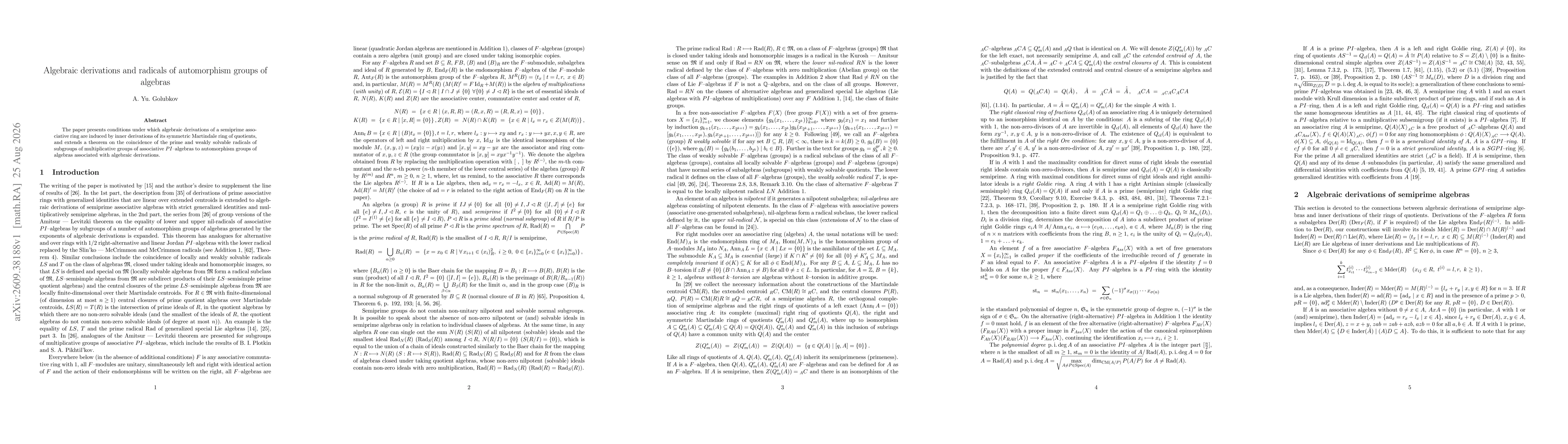 Thumbnail for Algebraic derivations and radicals of automorphism groups of algebras