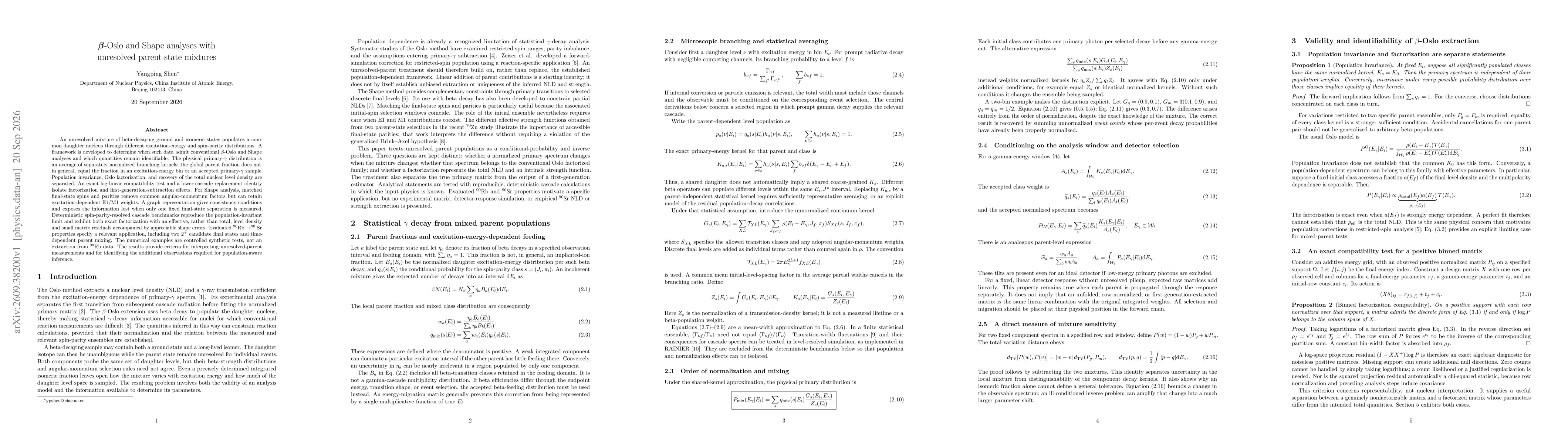 Thumbnail for $β$-Oslo and Shape analyses with unresolved parent-state mixtures