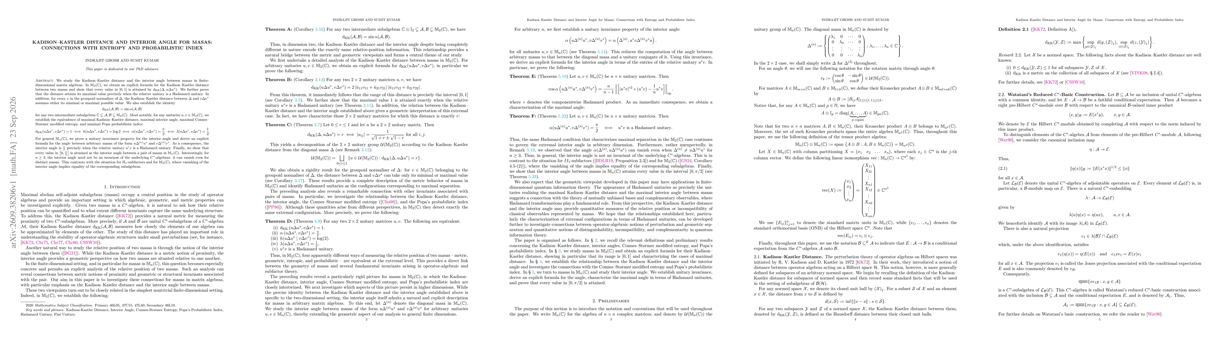 Thumbnail for Kadison-Kastler Distance and Interior Angle for Masas: Connections with Entropy and Probabilistic Index