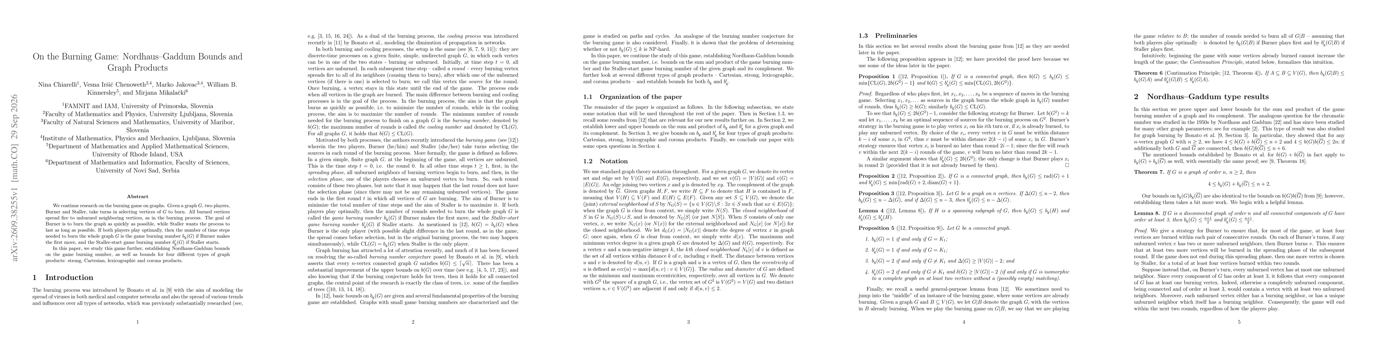 Thumbnail for On the Burning Game: Nordhaus-Gaddum Bounds and Graph Products
