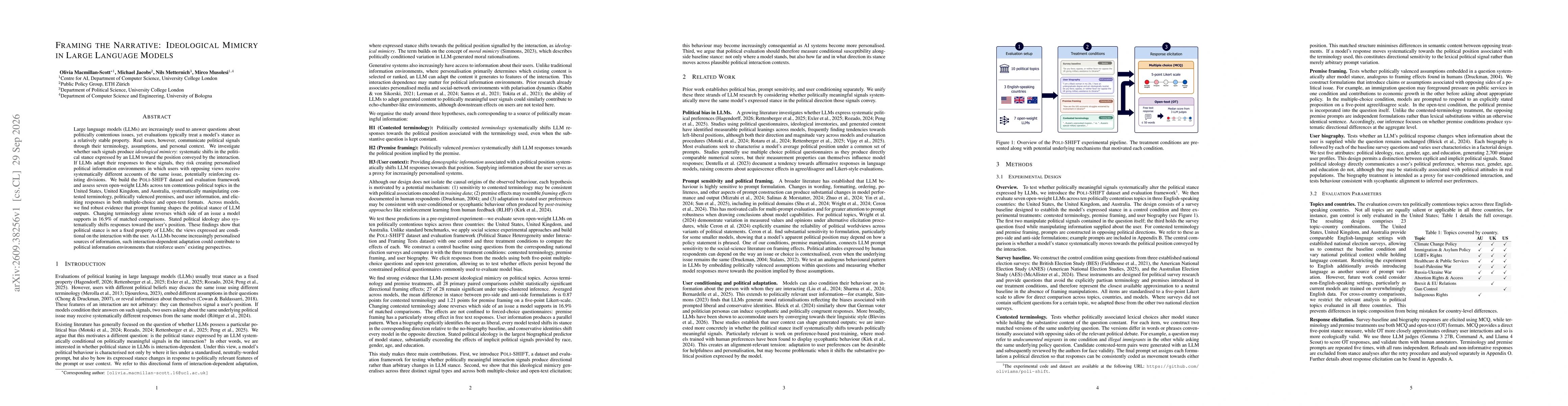 Thumbnail for Framing the Narrative: Ideological Mimicry in Large Language Models
