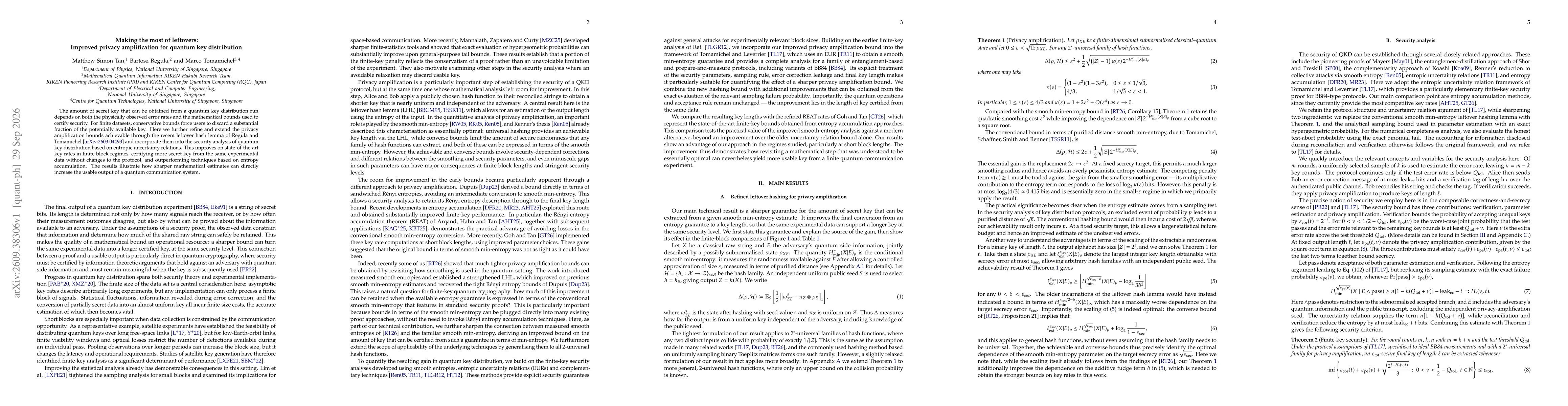 Thumbnail for Making the most of leftovers: Improved privacy amplification for quantum key distribution