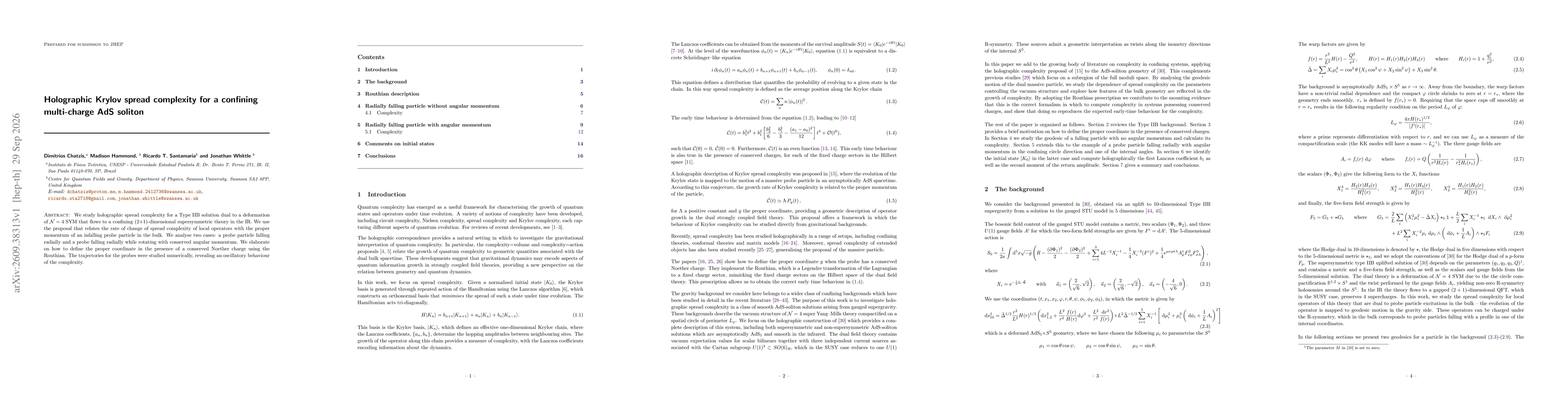 Thumbnail for Holographic Krylov spread complexity for a confining multi-charge AdS soliton