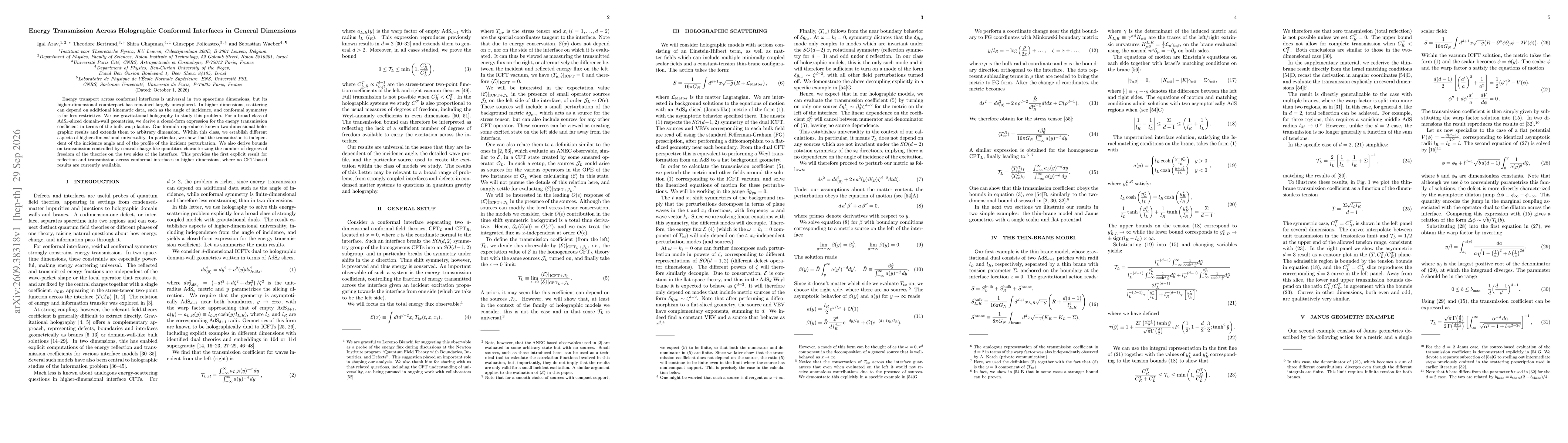 Thumbnail for Energy Transmission Across Holographic Conformal Interfaces in General Dimensions