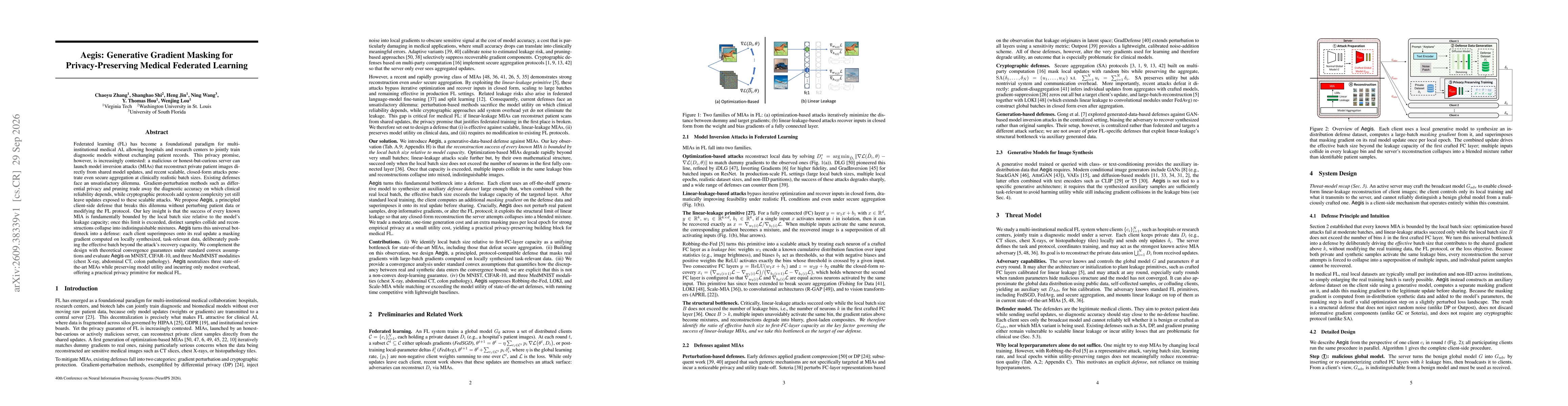 Thumbnail for Aegis: Generative Gradient Masking for Privacy-Preserving Medical Federated Learning