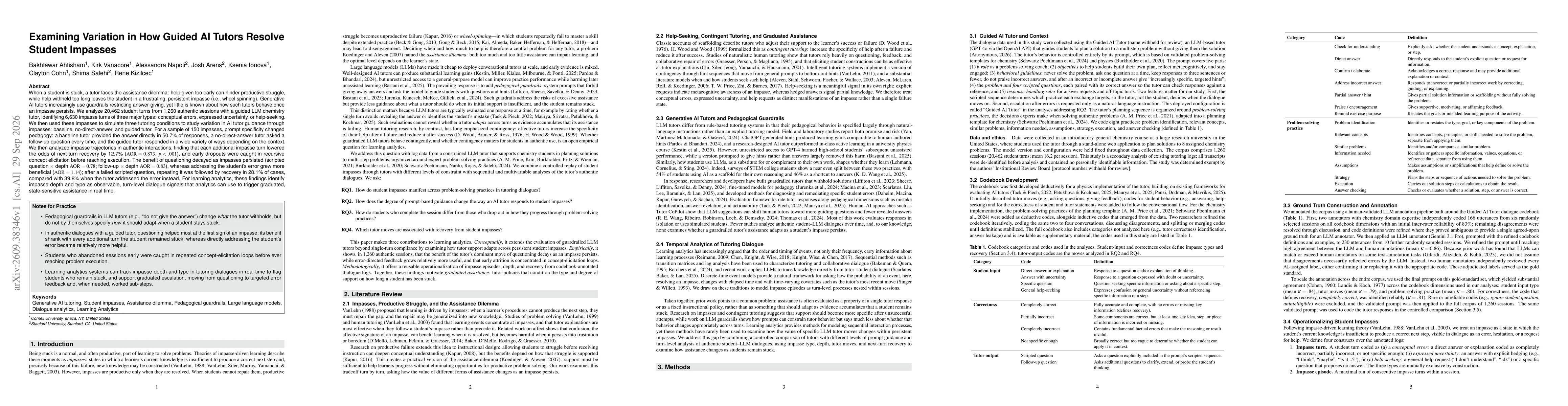 Thumbnail for Examining Variation in How Guided AI Tutors Resolve Student Impasses