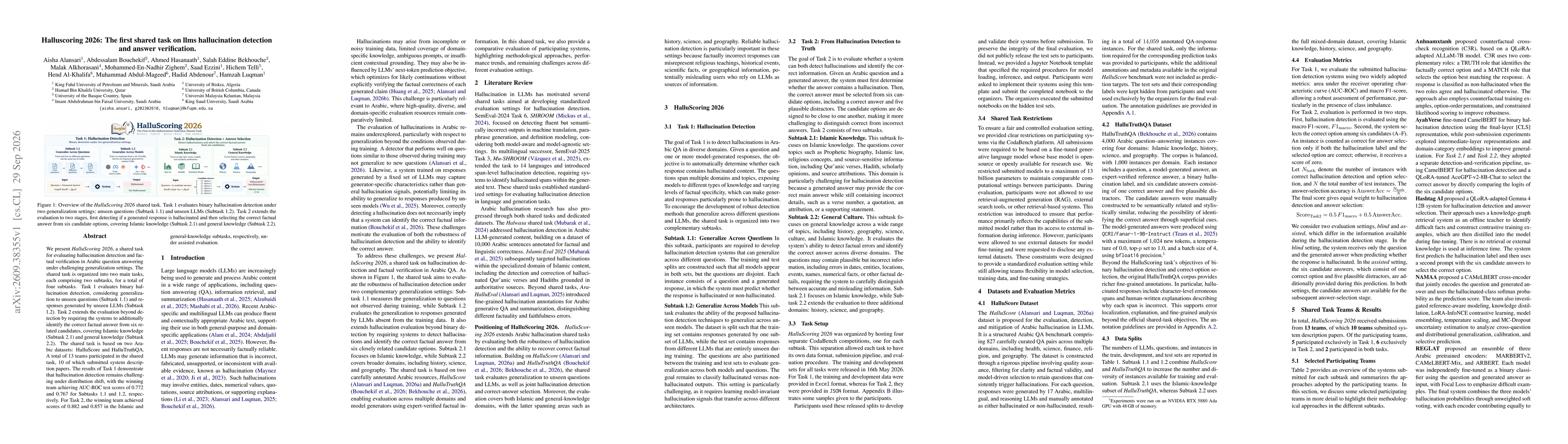 Thumbnail for Halluscoring 2026: The first shared task on llms hallucination detection and answer verification