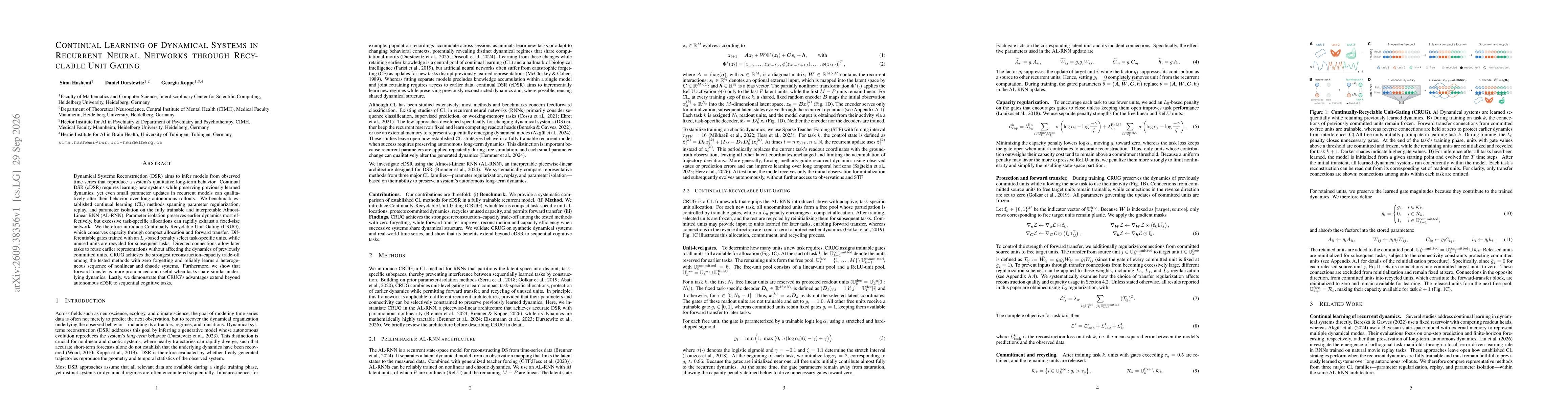 Thumbnail for Continual Learning of Dynamical Systems in Recurrent Neural Networks through Recyclable Unit Gating