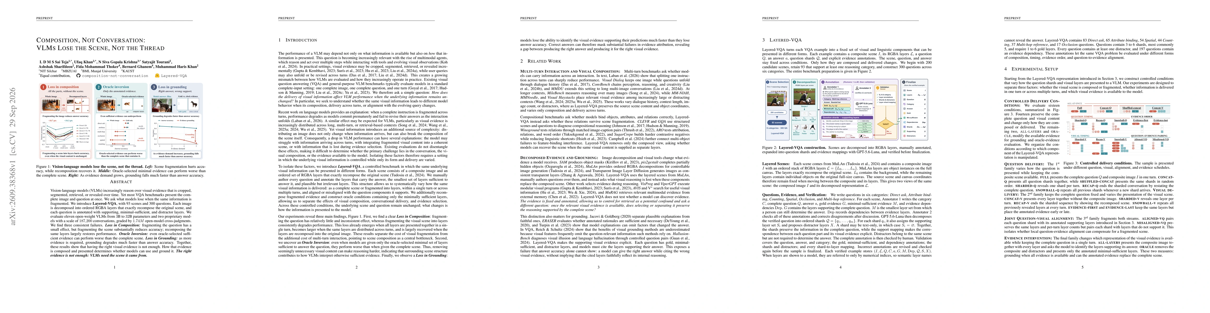 Thumbnail for Composition, Not Conversation: VLMs Lose the Scene, Not the Thread