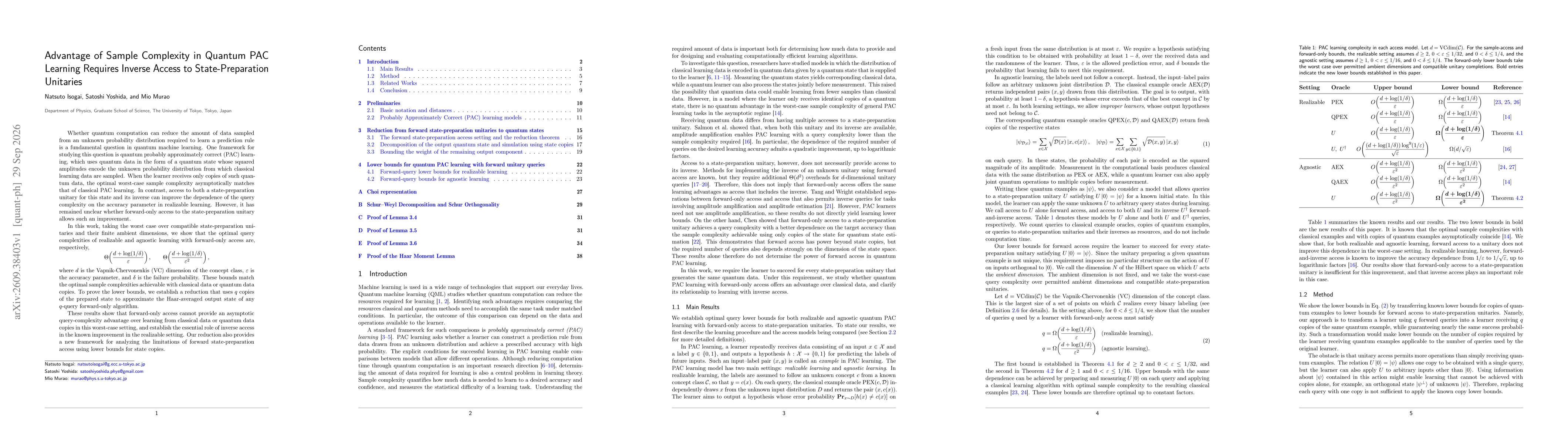 Thumbnail for Advantage of Sample Complexity in Quantum PAC Learning Requires Inverse Access to State-Preparation Unitaries