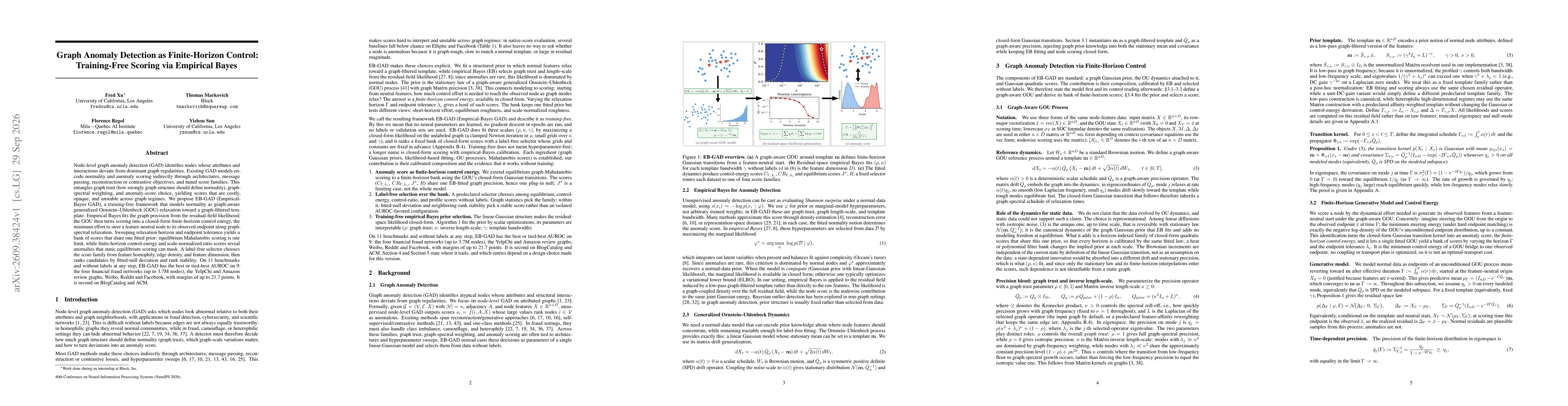 Thumbnail for Graph Anomaly Detection as Finite-Horizon Control: Training-Free Scoring via Empirical Bayes
