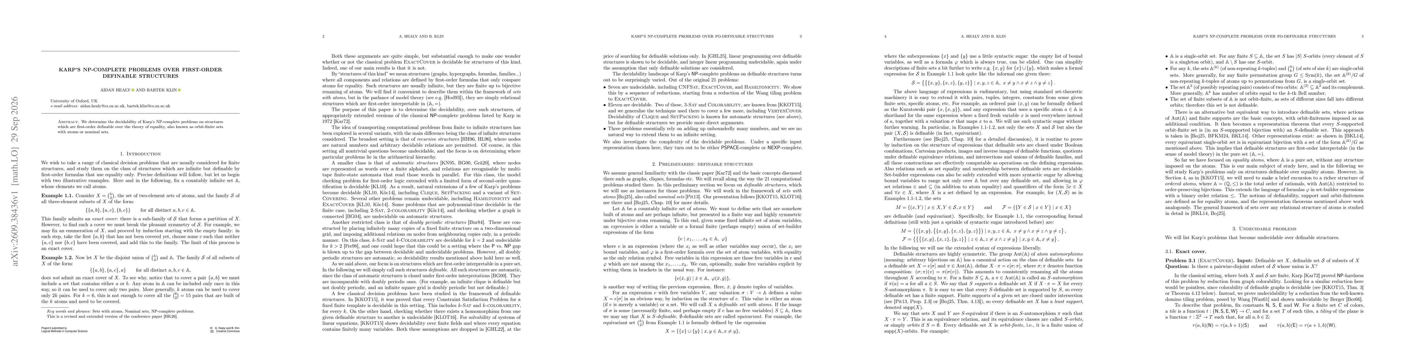 Thumbnail for Karp's NP-complete problems over first-order definable structures